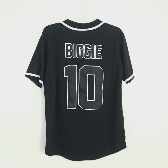 Bad Boy #10 Biggie Smalls Black Baseball Jersey Button Shirt Men' Medium - Picture 2 of 3